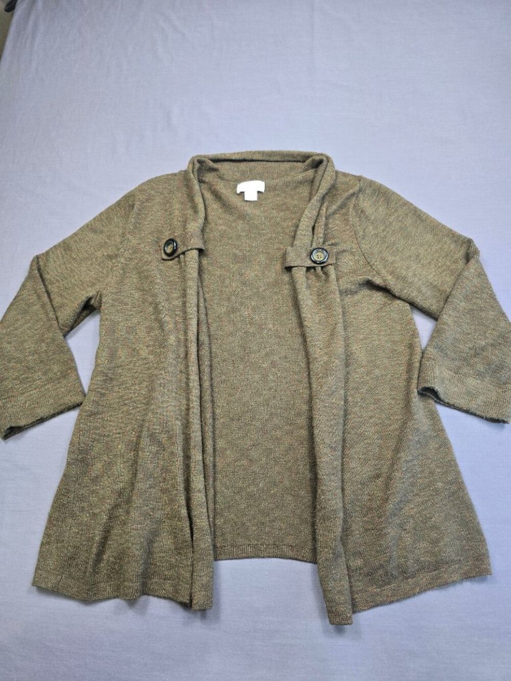Christopher & Banks M Womens Cardigan Olive Green Open Front Buttons